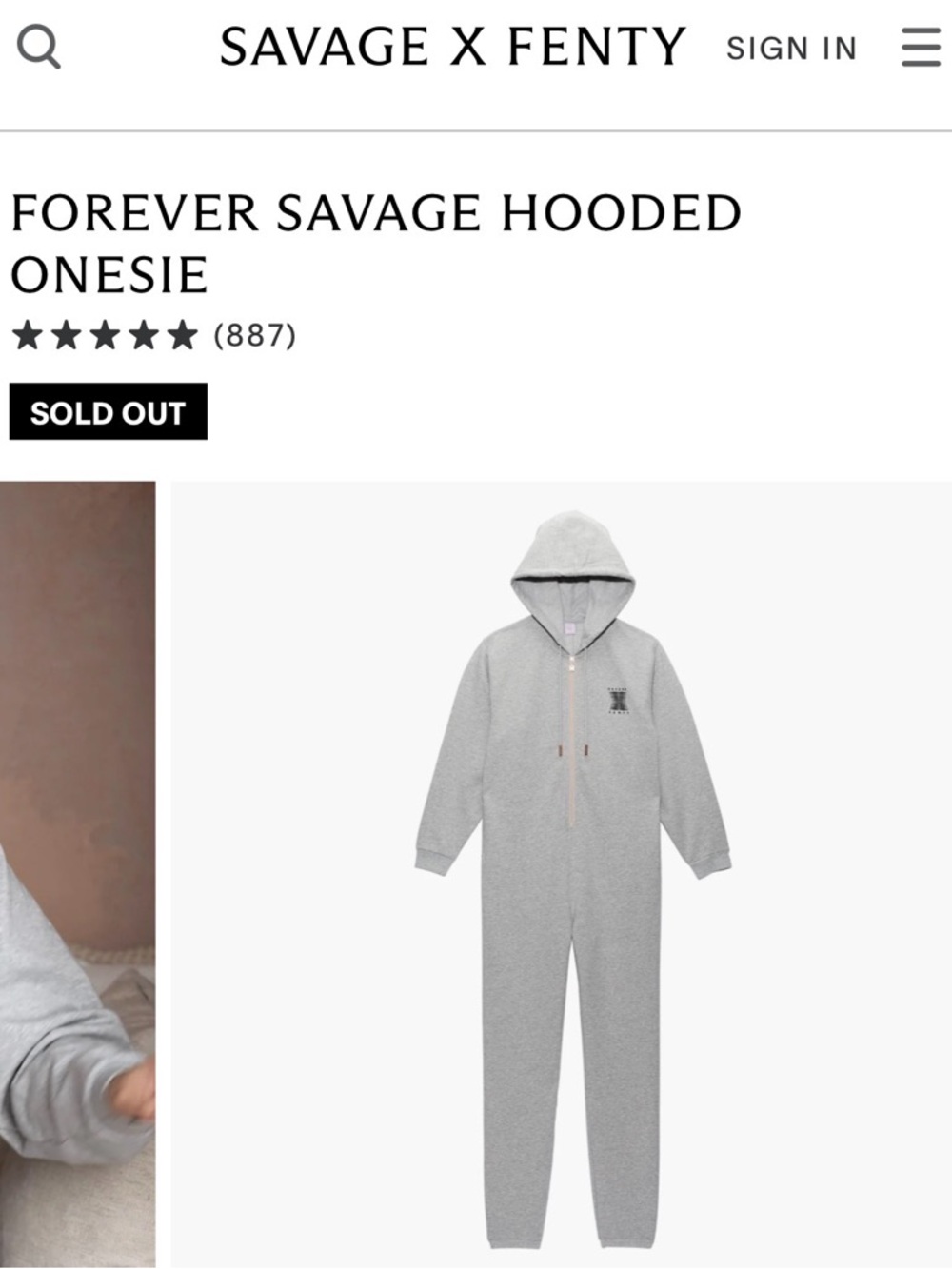 Savage X Fenty Light Gray Forever Savage Hooded Onesie - Picture 4 of 6